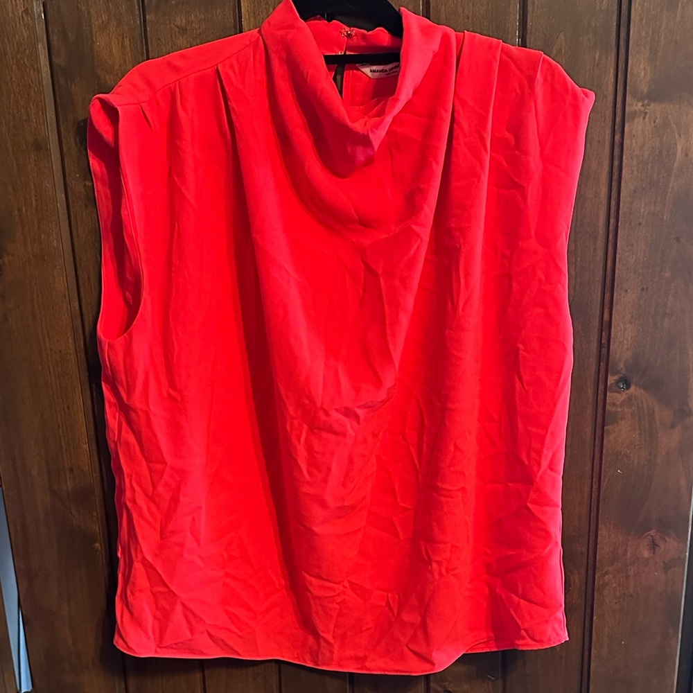 Amanda Uprichard Vibrant Red Cowl Neck Blouse